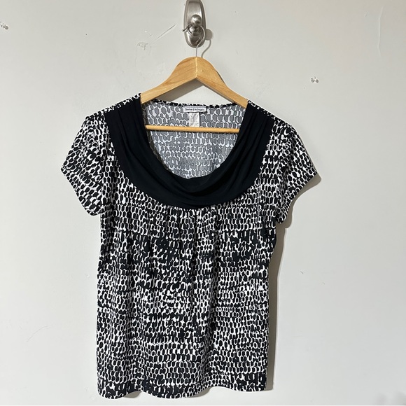 Bleeker & McDougal Black White Print Cowl Neck Blouse – Size L – Made in USA - Picture 1 of 3